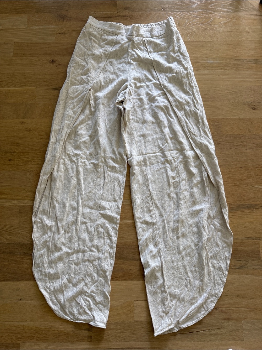 Women's Cream Wide-Leg Linen Blend Pants